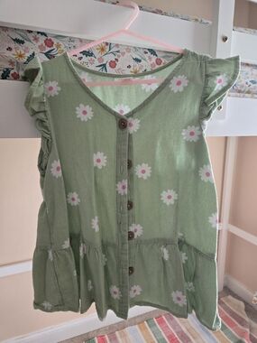 Cat & Jack Green Daisy Button-Front Dress